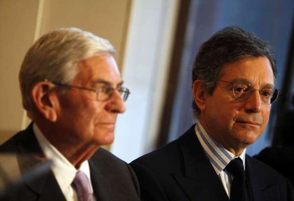 Eli Broad, left, and Jeffrey Deitch at the announcement of his appointment as MOCA director in January 2010. 