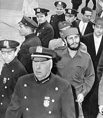 New York police escort Fidel Castro for his visit with the city's mayor.