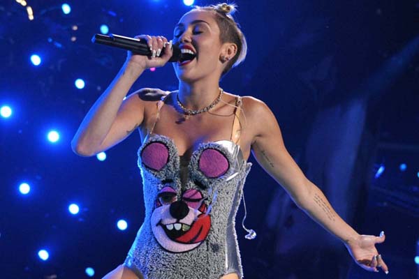 Singer Miley Cyrus performing during the 2013 MTV Video Music Awards.