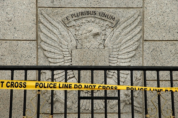Police tape blocks off the World War II Memorial in Washington, D.C. during the government shutdown.