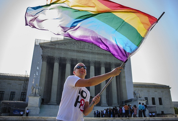 A gay rights demonstrator outside of the U.S. Supreme Court.