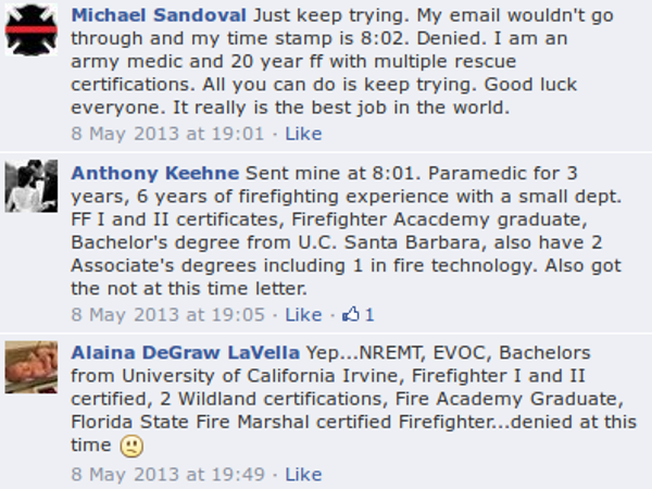A selection from the many comments left on the "Join LAFD" Facebook page.