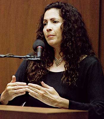 Screenwriter Laura Hart McKinny testifies about interviews she taped with Detective Mark Fuhrman, now retired, during a hearing at O.J. Simpson's murder trial. 