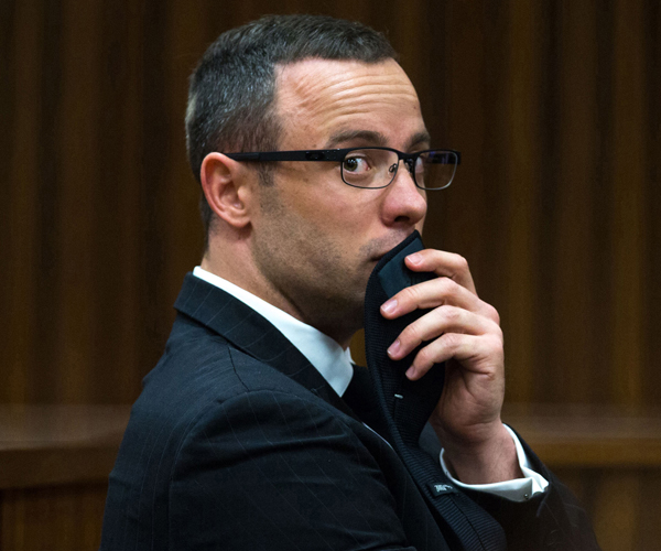 Pistorius looks on as evidence is presented in his trial.