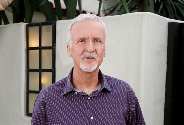 Director James Cameron in front of his Malibu compound.