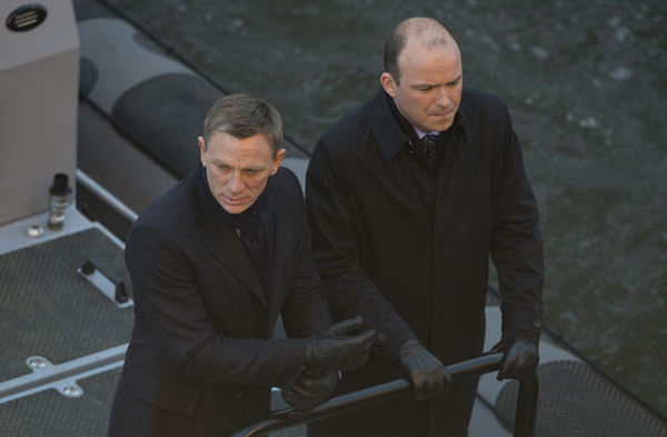 Daniel Craig, left, and Rory Kinnear film a scene for the movie "Spectre."