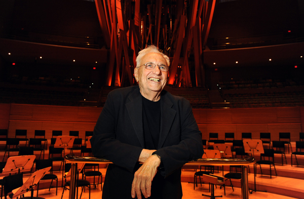 Architect Frank Gehry inside Walt Disney Concert Hall. 