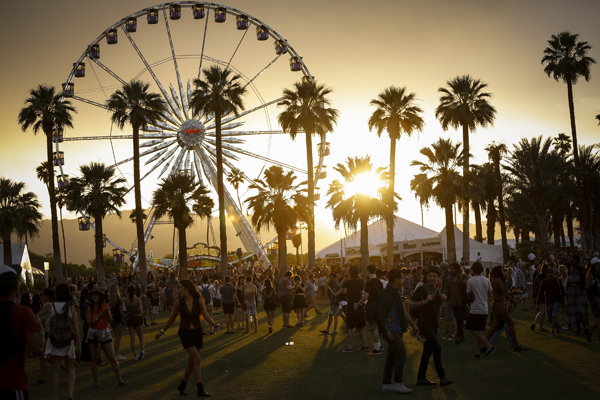 The sun sets during the 2014 Coachella Valley Music and Arts Festival at the Empire Polo Club in Indio.