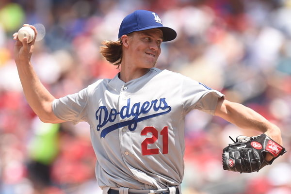 Dodgers starter Zack Greinke delivers a pitch during the second inning of a 5-0 win over the Washington Nationals.