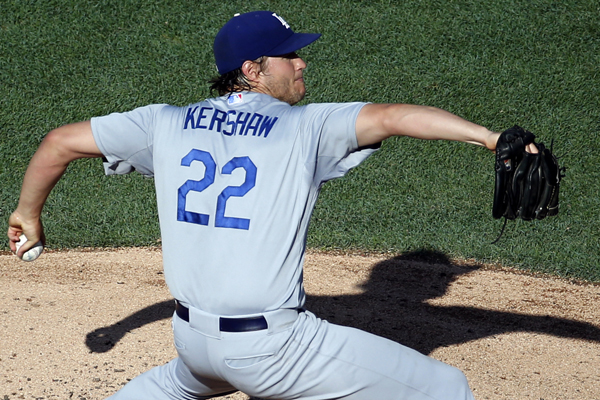 Dodgers starter Clayton Kershaw delivers a pitch during a 4-2 victory over the Washington Nationals on July 18, 2015.