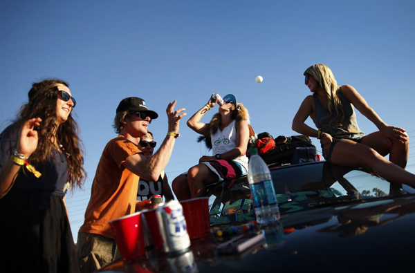 A game of beer pong breaks out just outside the festival in 2013.