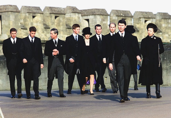 Members of the royal family at Windsor Castle for the funeral of Princess Margaret on Feb. 15, 2002. 