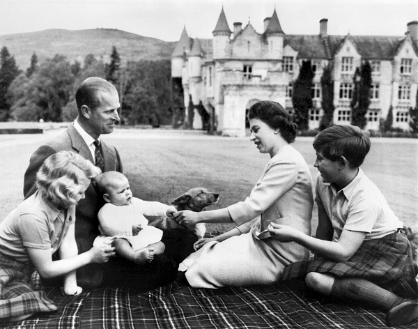 Queen Elizabeth II and Prince Philip with their children, from left, Princess Anne, Prince Andrew and Prince Charles at Balmoral Castle in Scotland on Sept. 8, 1960. 