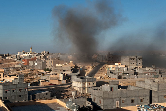 Smoke billows from a neighborhood of Nalut, a Berber town in western Libya.