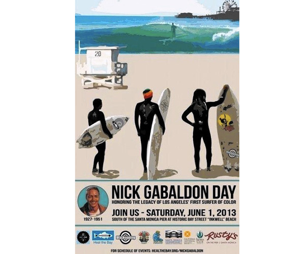 A poster advertises Nick Gabaldon Day festivities in Santa Monica.