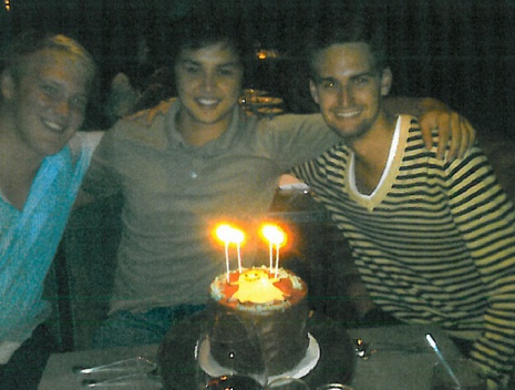 Picaboo founders Reggie Brown, Bobby Murphy and Evan Spiegel celebrate the app's creation during a Los Angeles dinner, according to lawsuit filed by Brown.