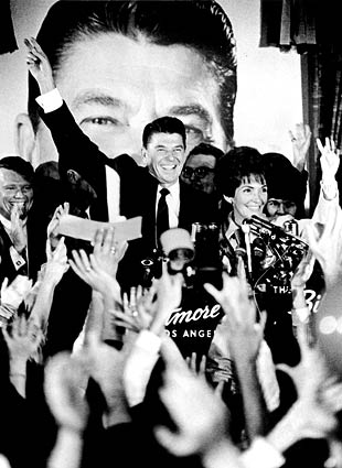 Ronald Reagan and his wife, Nancy, celebrate his 1966 election victory at the Biltmore Hotel