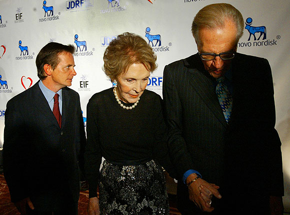 Former first lady Nancy Reagan with Larry King and Michael J. Fox. 