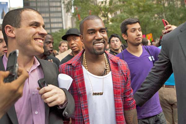 Musician Kanye West visits the Occupy Wall Street protest in Zuccotti Park. (Oct. 10, 2011)