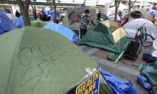 The Occupy Seattle encampment in downtown Seattle's Westlake Park.