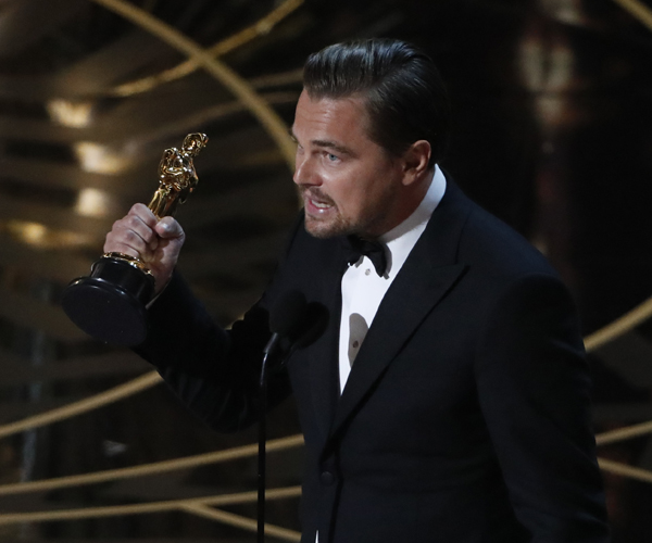 Leonardo DiCaprio wins the lead actor Oscar for the film "The Revenant." 