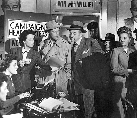 Mercedes McCambridge, center left, John Ireland and Broderick Crawford, center right, in "All the King's Men"