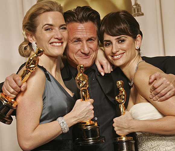 Kate Winslet, left, Sean Penn and Penélope Cruz