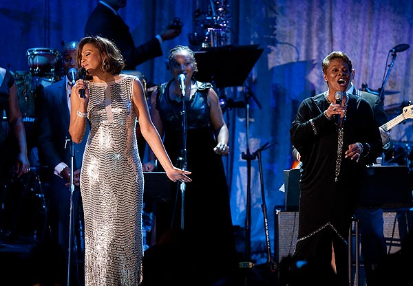 Whitney Houston sings "That's What Friends Are For" with Dionne Warwick at Clive Davis' pre-Grammy party in 2011.