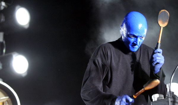 Blue Man Group performs April 26, 2003, at the Coachella Valley Music and Arts Festival.