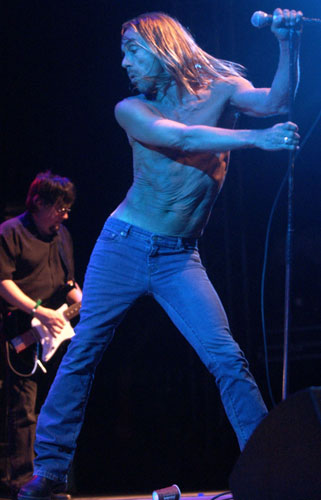 Iggy Pop goes shirtless on April 27, 2003.