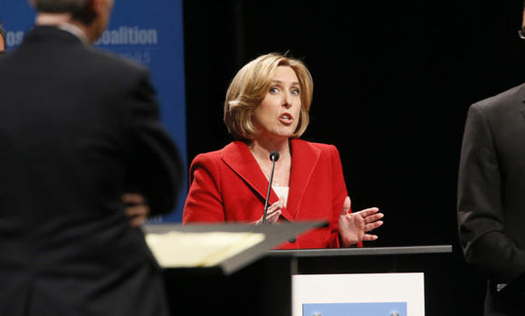 Los Angeles mayoral candidate Wendy Greuel at a debate Jan. 28.