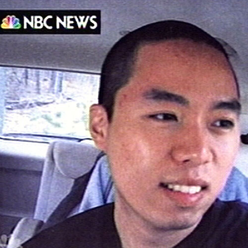 Image taken from a video aired by NBC News shows Virginia Tech gunman Seung-hui Cho