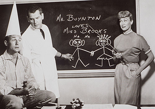 Nick Adams, left, Robert Rockwell and Eve Arden in "Our Miss Brooks."