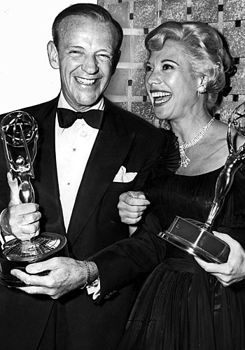 Fred Astaire, who won nine awards for "An Evening With Fred Astaire," alongside lead actress winner Dinah Shore.