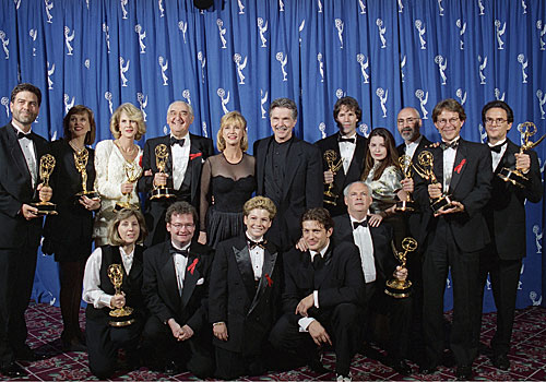 The cast of "Picket Fences" backstage at the Emmys.