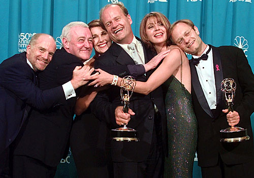 The cast of "Frasier" backstage at the Emmys.