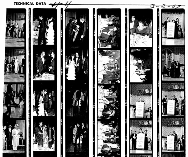 A proof sheet with images of the Grammy Awards in 1967.