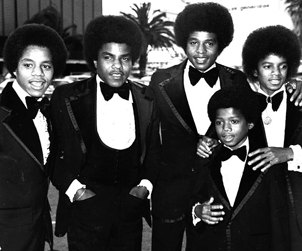 Left to right: Marlon Jackson, Tito Jackson, Jackie Jackson, Randy Jackson and Michael Jackson of the Jackson 5 attend the Grammy Awards in 1974.
