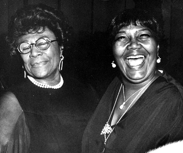 Ella Fitzgerald, left, and Pearl Bailey at the Grammy Awards in 1976.