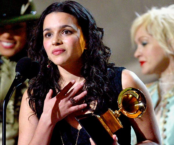 Norah Jones holds her Grammy for best new artist at the 45th Grammy Awards, held at Madison Square Garden in New York City.