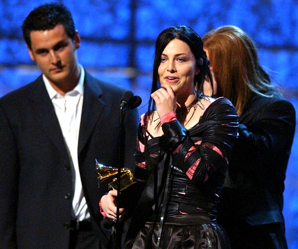 Evanescence singer Amy Lee accepts their award for best new artist during the 46th Grammy Awards at Staples Center in Los Angeles.