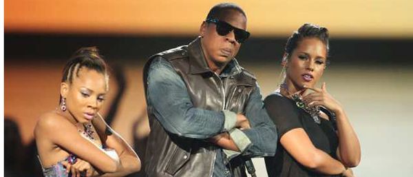 From left, Lil Mama, Jay-Z and Alicia Keys during the 2009 MTV Video Music Awards at Radio City Music Hall on Sunday in New York City.
