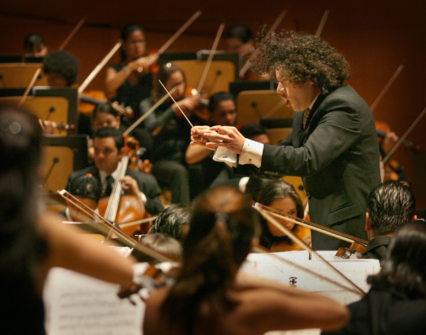 Gustavo Dudamel leads Venezuela's Simón Bolívar Youth Orchestra at Walt Disney Concert Hall. 