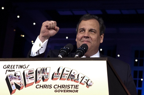New Jersey Gov. Chris Christie celebrates his reelection.