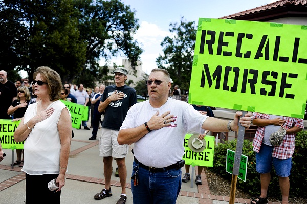 Protesters call for the recall of Colorado State Sen. John Morse.