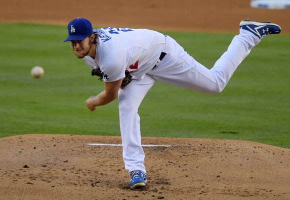 Clayton Kershaw delivers a pitch during the Dodgers' 3-2 loss to the Milwaukee Brewers.