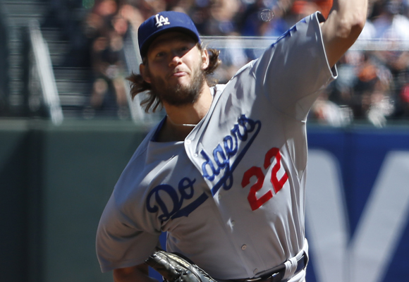 Dodgers starter Clayton Kershaw delivers a pitch during the first inning of a 4-2 win over the San Francisco Giants.