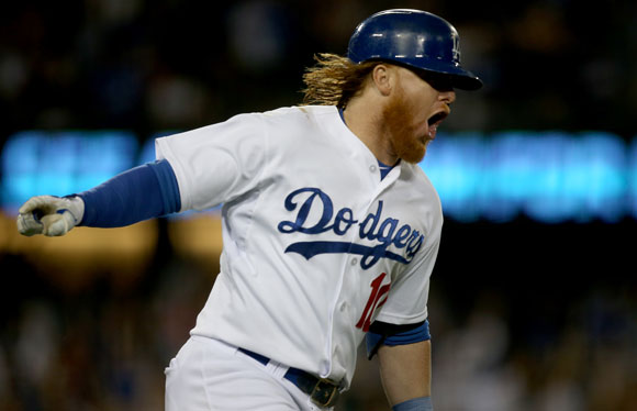 Justin Turner is exultant after his two-run homer.