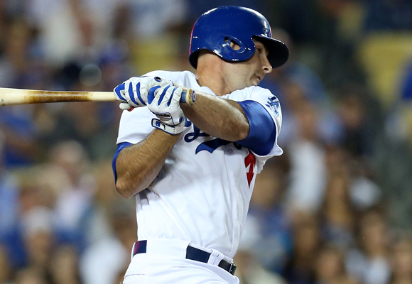Clint Robinson hits a pinch-hit, run-scoring single in the seventh inning of the Dodgers' 1-0 win over the Cleveland Indians.