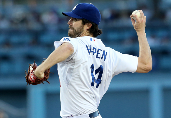 Dodgers starter Dan Haren delivers a pitch during the team's 4-1 loss to the Chicago White Sox.